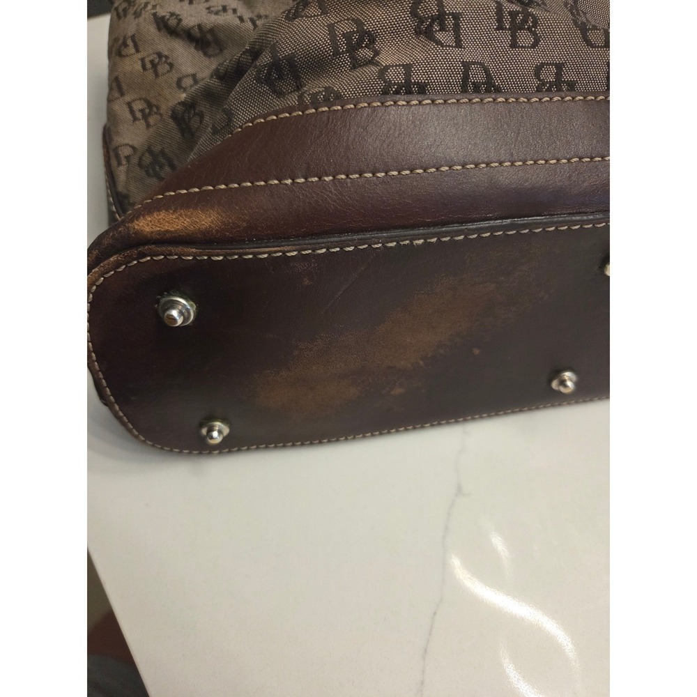 Dooney & Bourke Signature Monogram Canvas Tote Brown Leather Trim Vintage Y2K - Picture 5 of 8